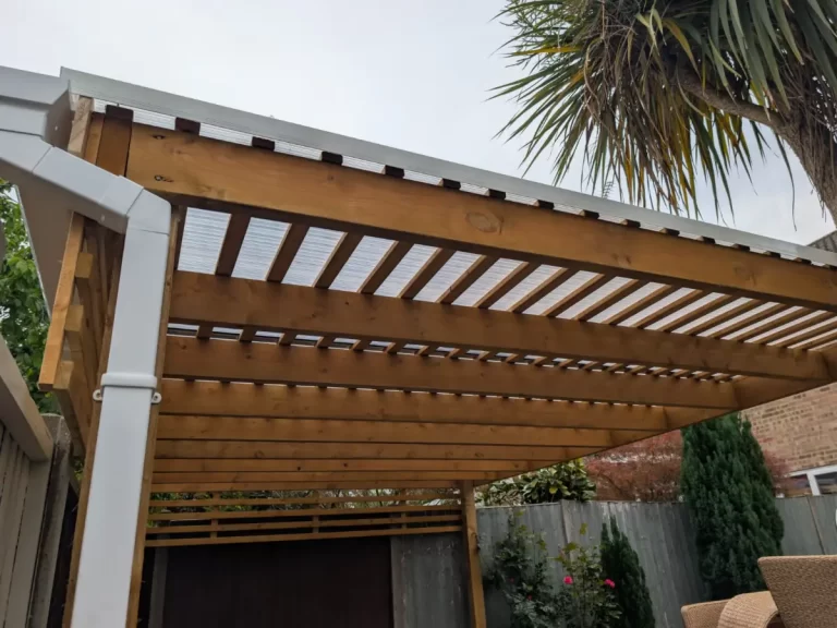 eco-shield polycarbonate pergola roof install in Fleet, Hampshire